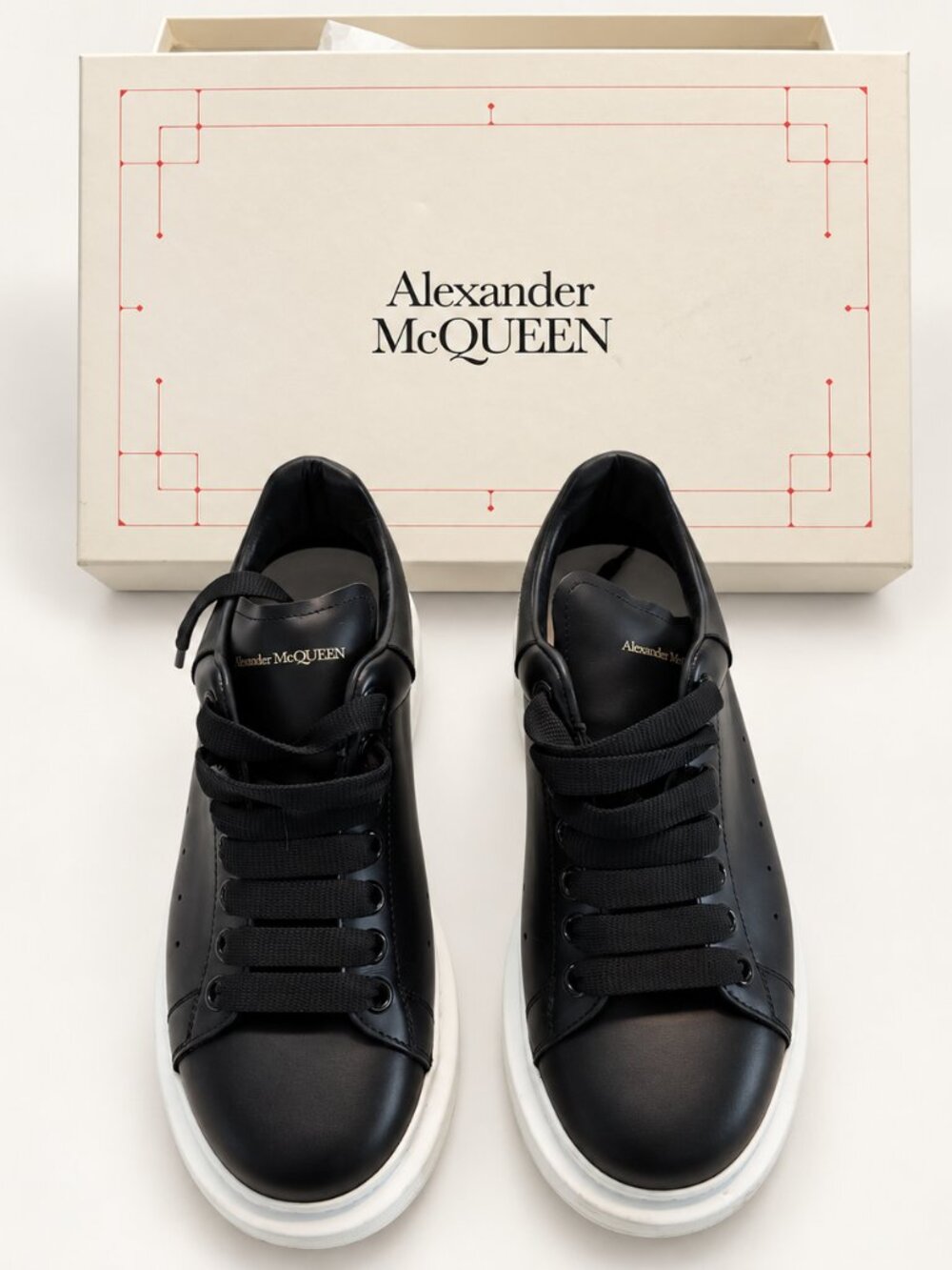 Alexander McQueen Black Leather Oversized Sneakers EU 39 With Box